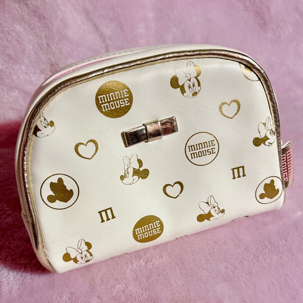 Disney Minnie Mouse White & Gold Zippered Pouch